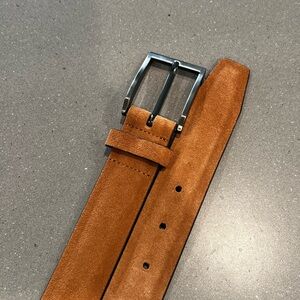 The Tie Bar Mens Suede Leather Dress Belt light brown